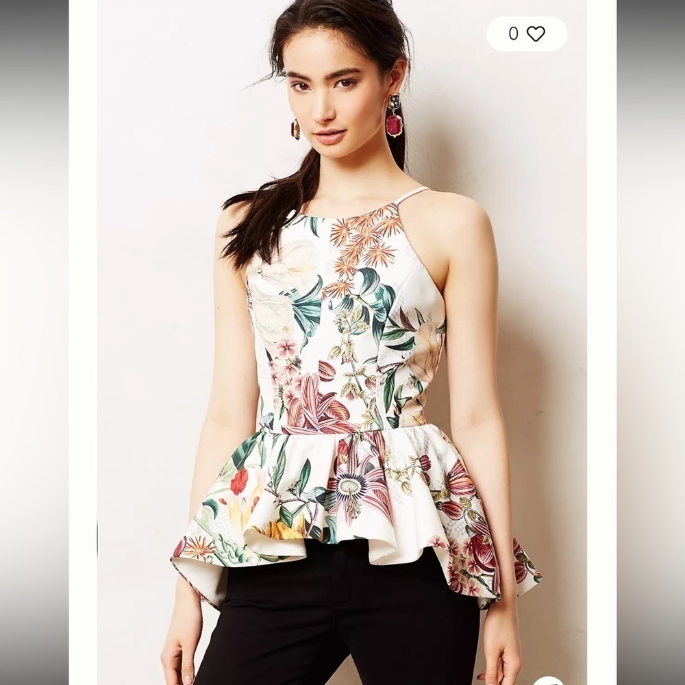 Anthropologie Cameo Dahliah Multicolor Floral Peplum Blouse size S